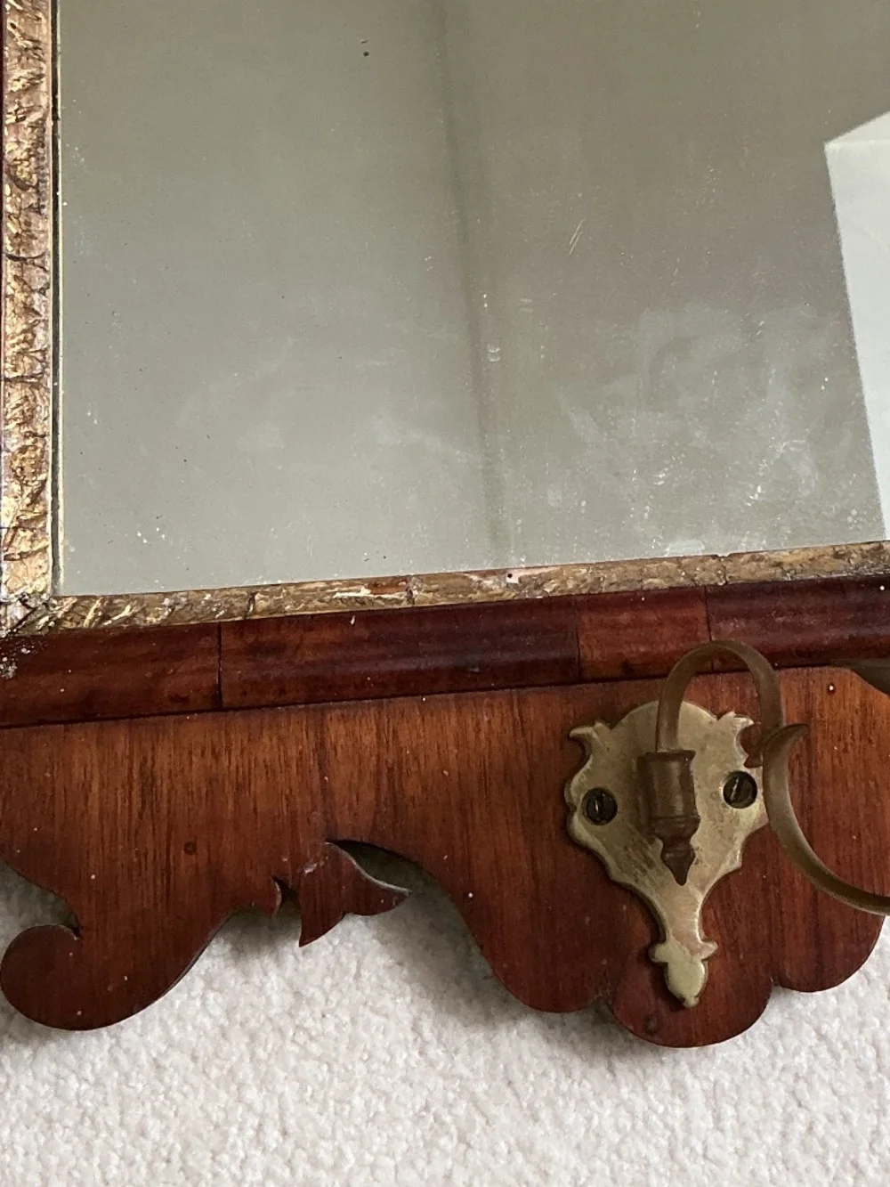 Rare George I Walnut Mirror with Brass Candler Holder